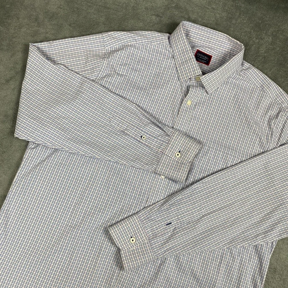 UNTUCKIt Mens XXL Button Down Blue Pink Gingham Check Performance‎ Shirt